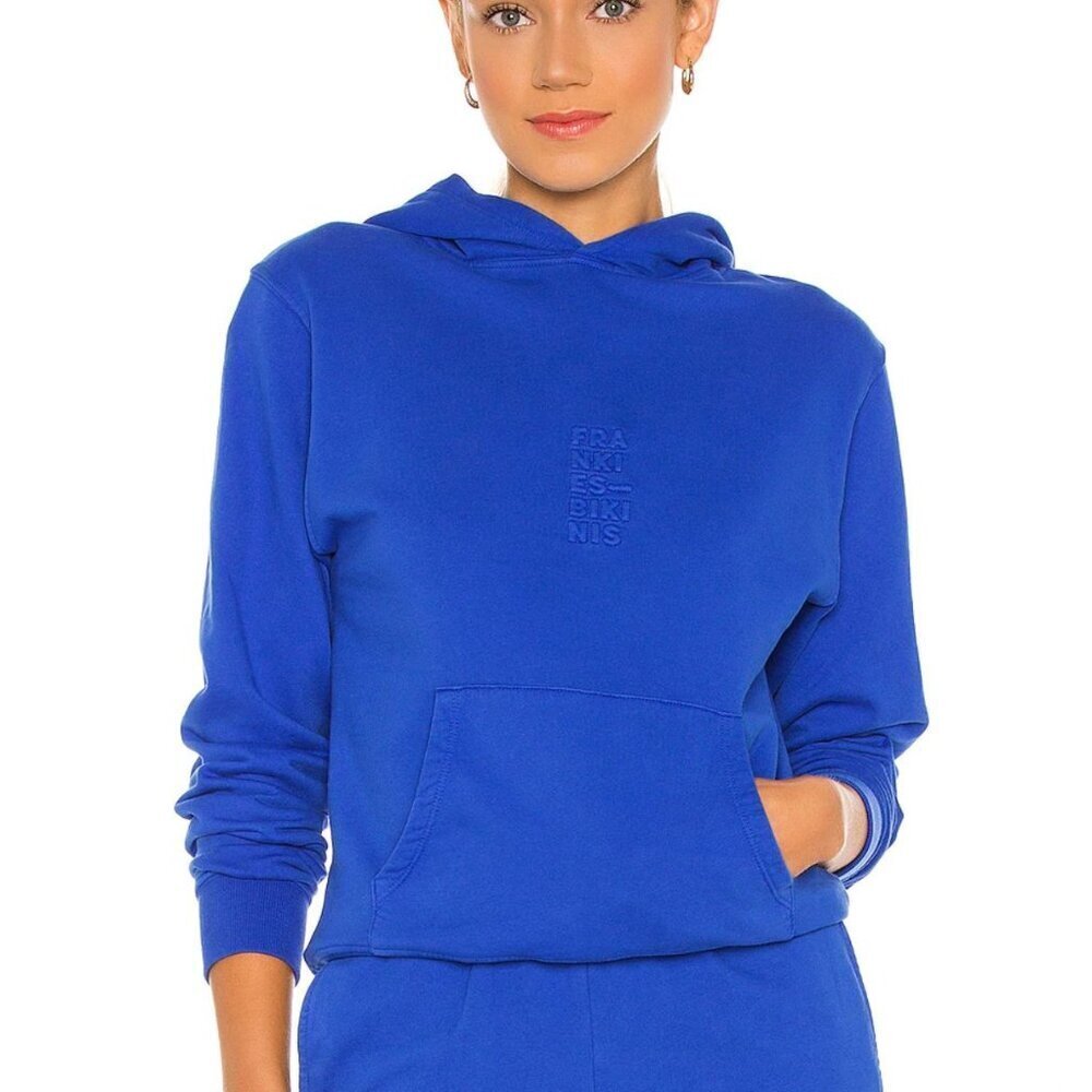 Frankies Bikinis Aiden Hoodie in Pacific Blue Logo Size Small